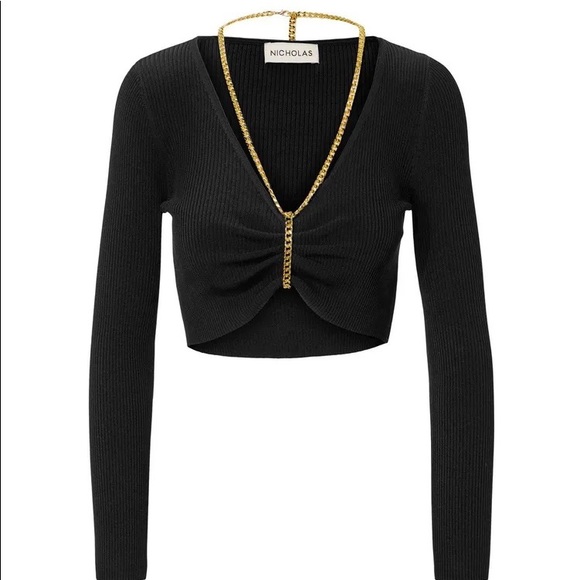 NICHOLAS CHAIN DETAILED “ALMA” RIBBED CROP TOP, S - Picture 8 of 14